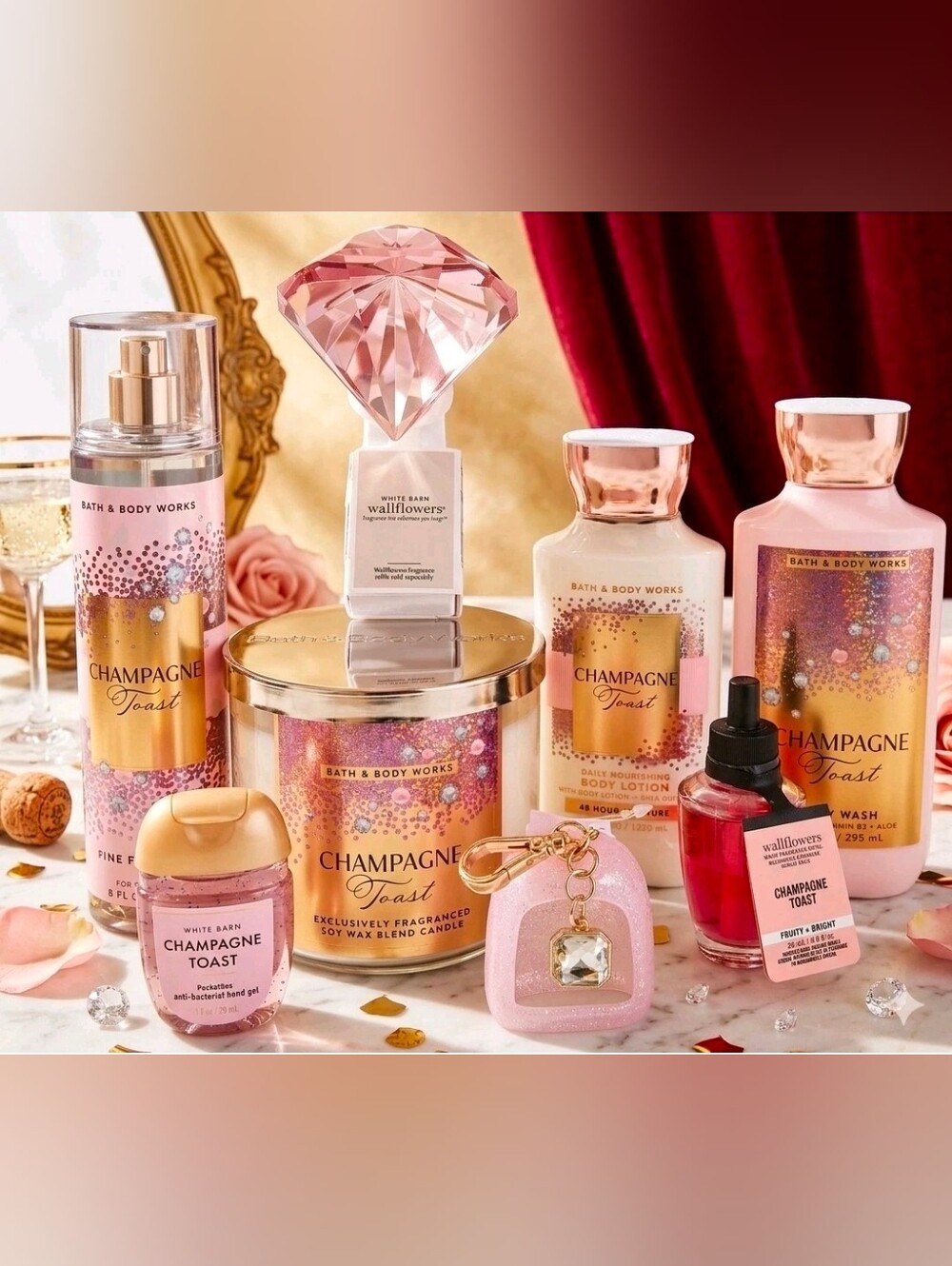 BATH AND BODY WORKS CHAMPAGNE TOAST TOTE BAG 9-PC GIFT BOX RARE - Picture 2 of 5